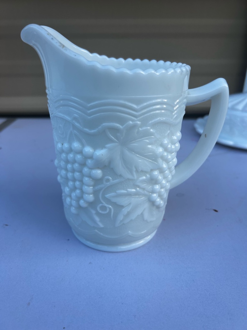 Milk Glass Grape & Leaf Pitcher